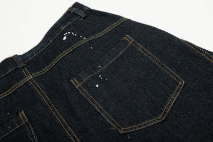 Ink Print Washed Wide Leg Curved Denim Jeans WN23030