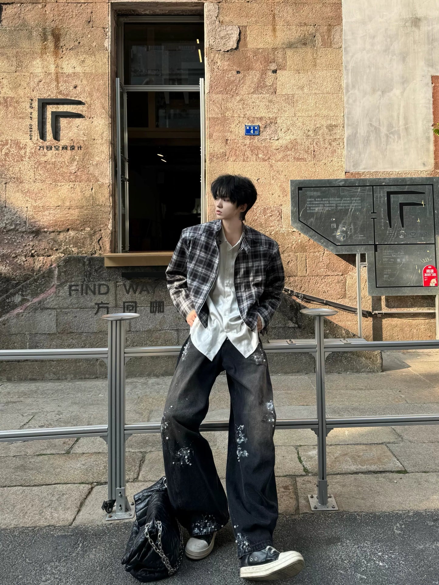 Paint Pearl Design Wide Leg Denim Jeans WN20730