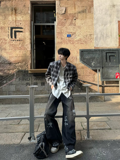 Paint Pearl Design Wide Leg Denim Jeans WN20730