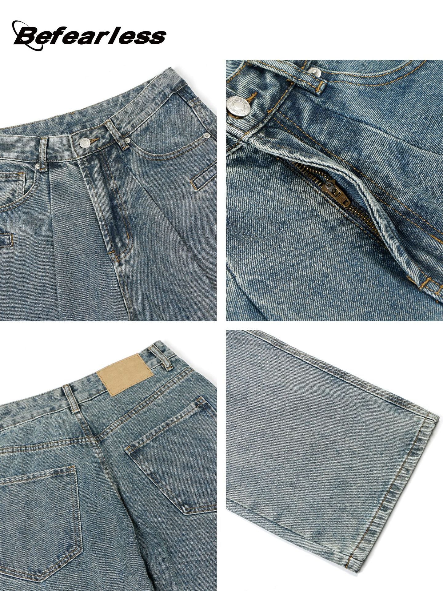 Washed Panel Wide Leg Denim Jeans WN26248