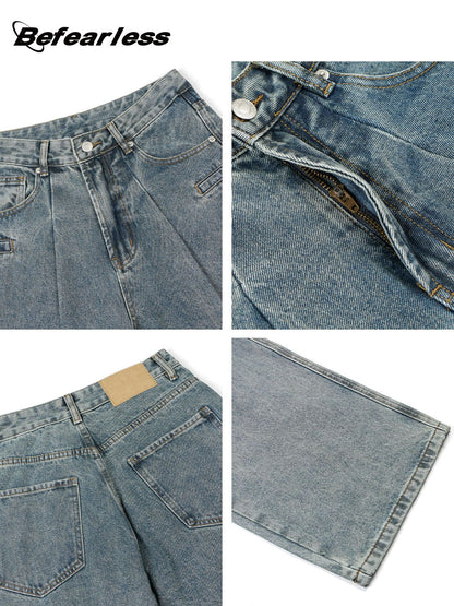Washed Panel Wide Leg Denim Jeans WN26248