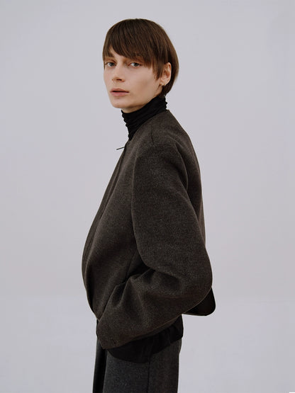 Collarless Wool Zipper Short Jacket WN21552