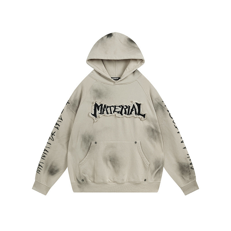 Heavyweight Washed Patch Embroidery Pullover Hoodie WN25660