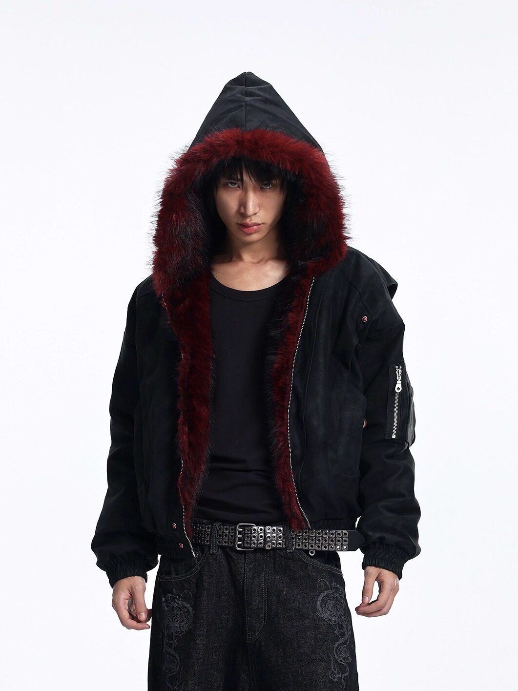 Gradient Fake Fur Hooded Puffer Jacket WN27322