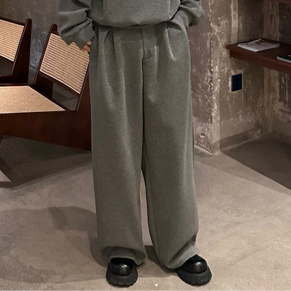 Button Drape Sweatshirt & Pleats Wide Leg Sweatpants Setup WN25206