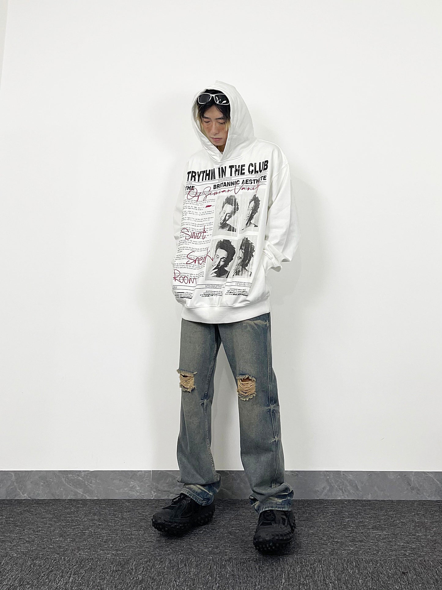 Letter Photo Print Oversize Hoodie WN24290
