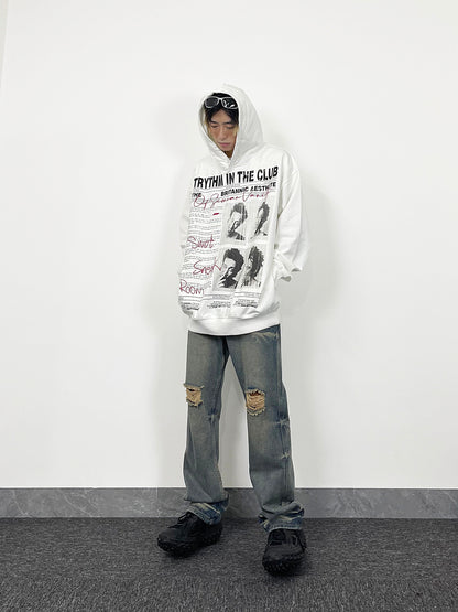 Letter Photo Print Oversize Hoodie WN24290