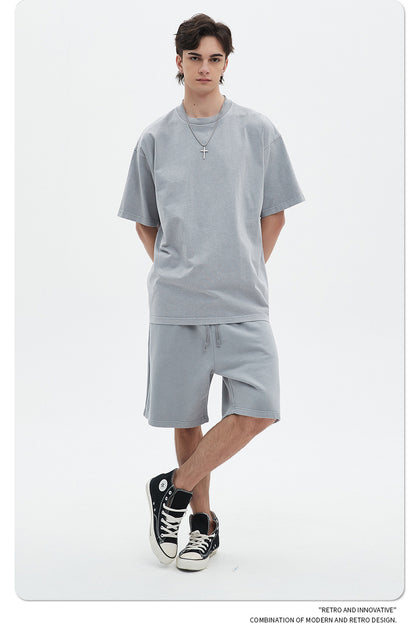 Oversize Washed Short-sleeve-T-shirt & Washed Short Sweatpants Setup WN6633