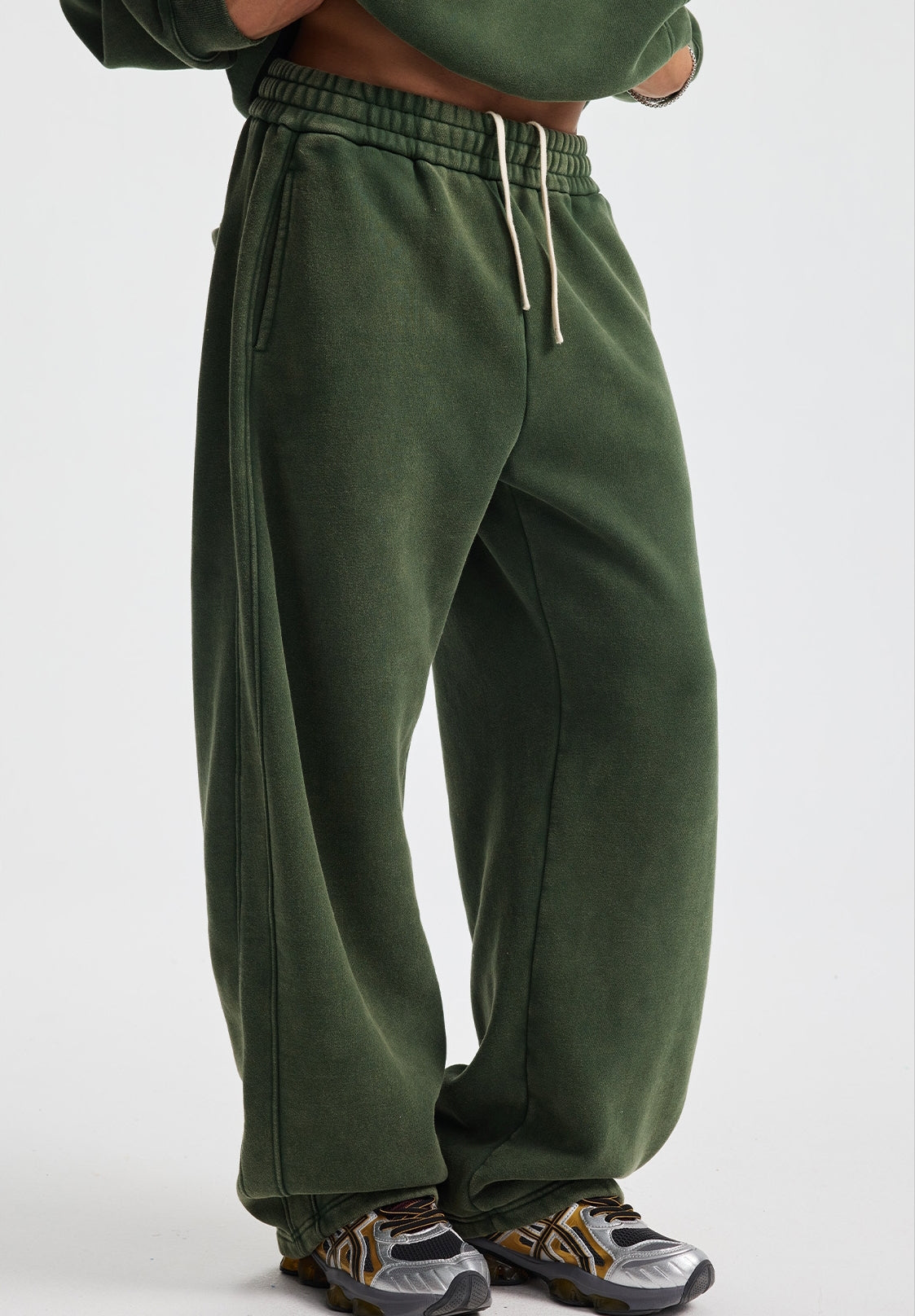 Fleece Lining Zip-Up Wax Dye Sweatpants WN23111-K
