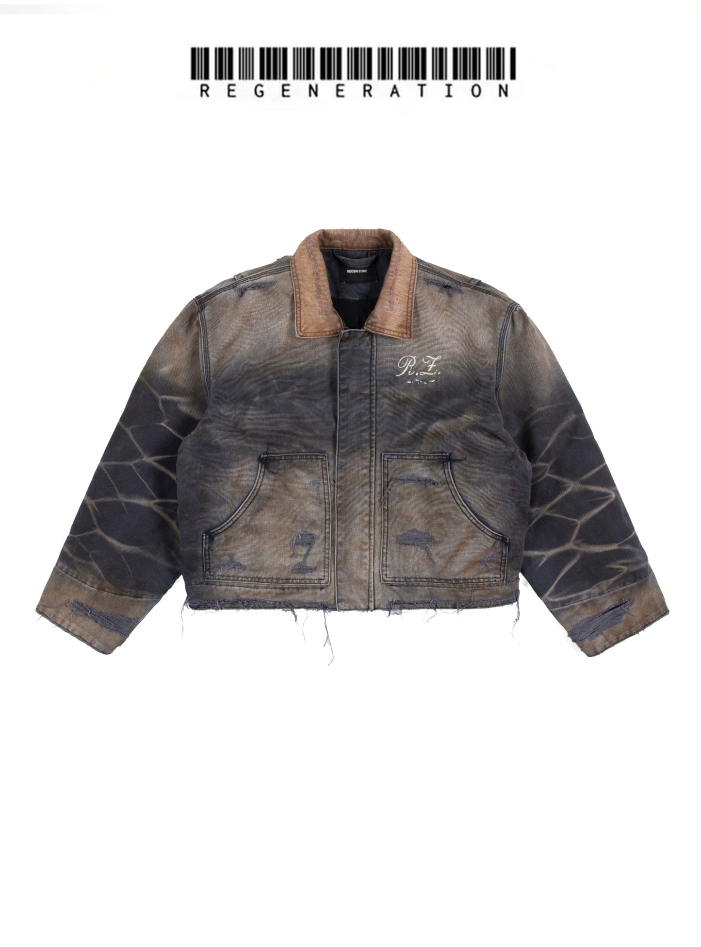 Graphic Art Print Damege Denim Jacket WN19685