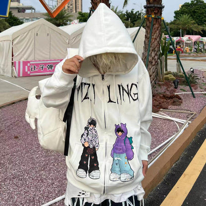 Illustration Print Oversize Short Sleeve T-Shirt & Pullover Hoodie & Zipper Hoodie WN24061