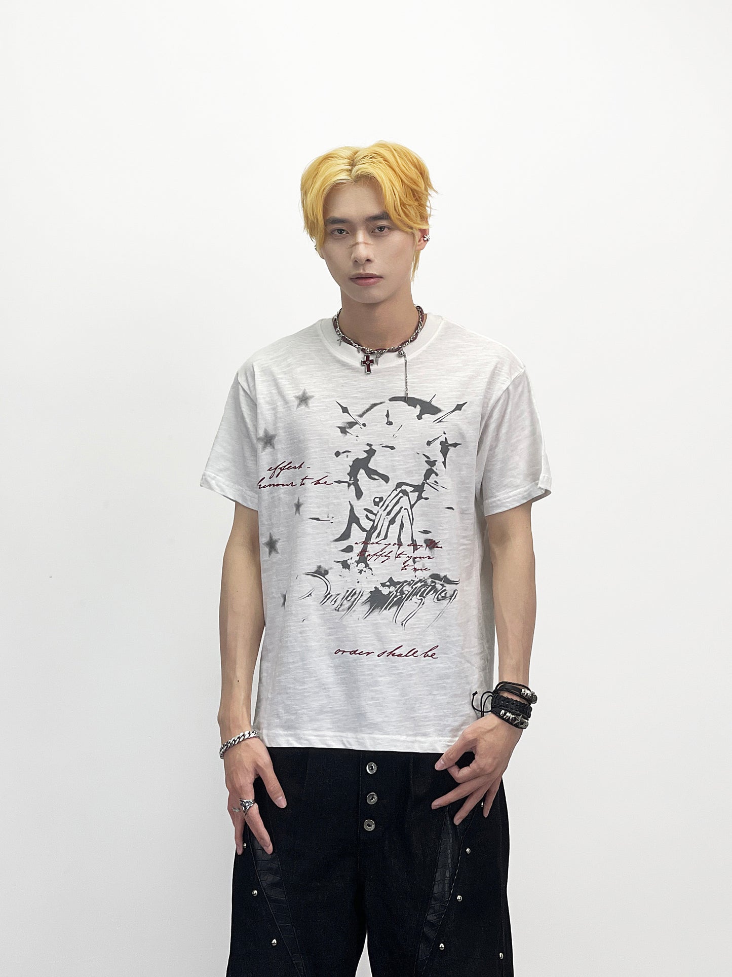 Portrait Print Structured Shoulder Short Sleeve T-Shirt WN24244