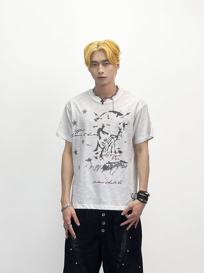 Portrait Print Structured Shoulder Short Sleeve T-Shirt WN24244