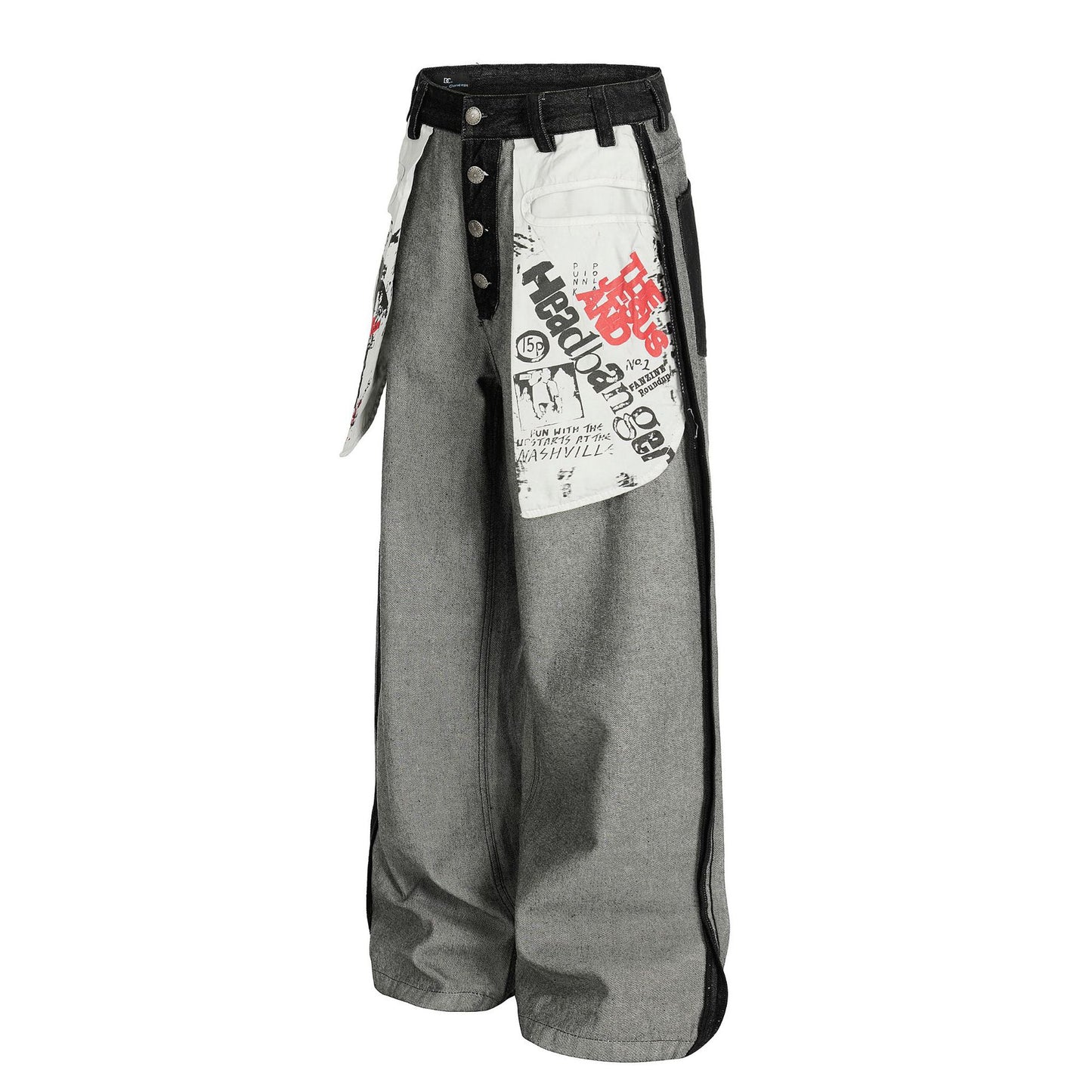 Print Deconstruction Wide Leg Denim Jeans WN25871