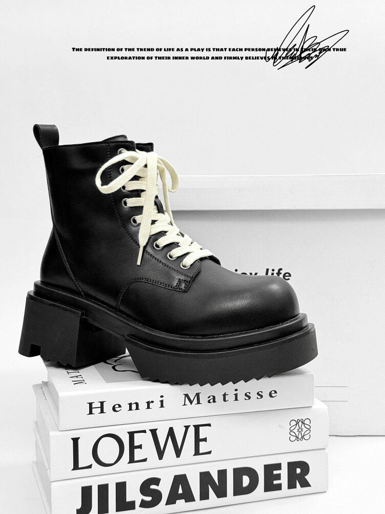 Matte Black Chunky Lace-Up Combat Boots WN24500