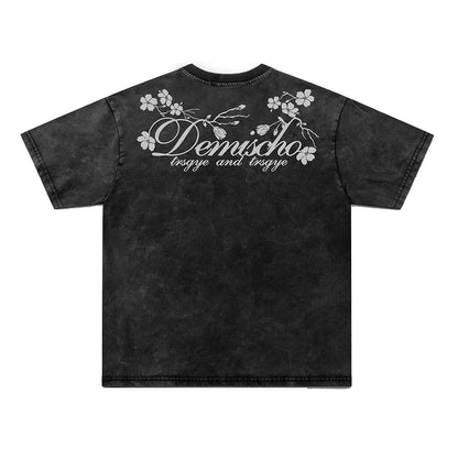 Washed Plum Blossom Print Oversize Short Sleeve T-Shirt WN26899