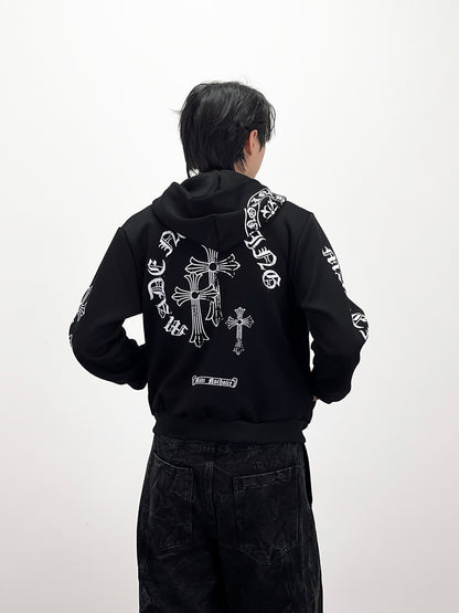 Letter Print Short Length Oversize Zipper Hoodie WN24249