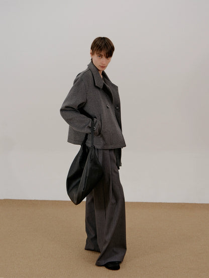 Standing Collar Wool Short Jacket WN21635