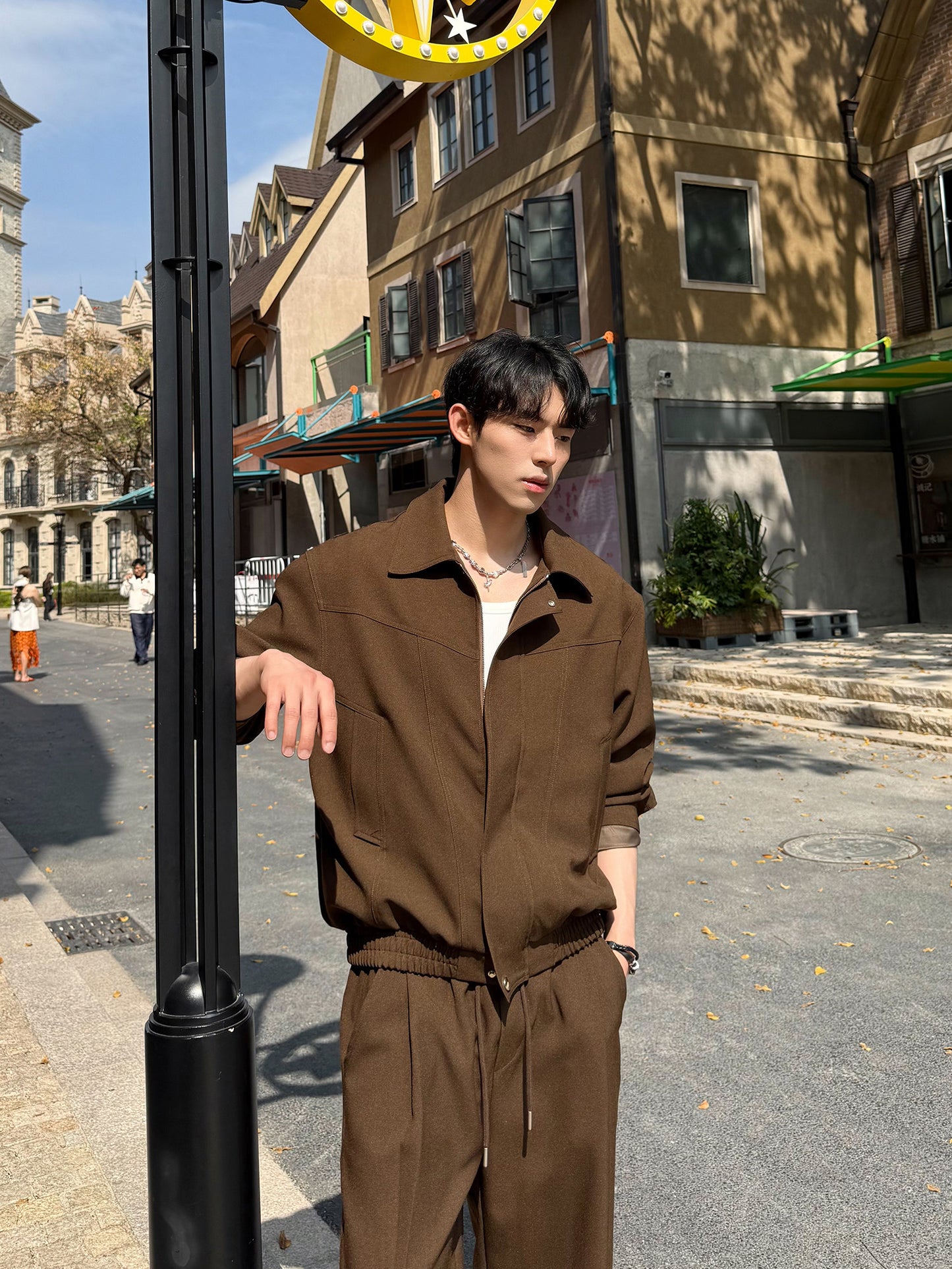 Lapel Short Jacket & Wide Leg Pants Setup WN24866