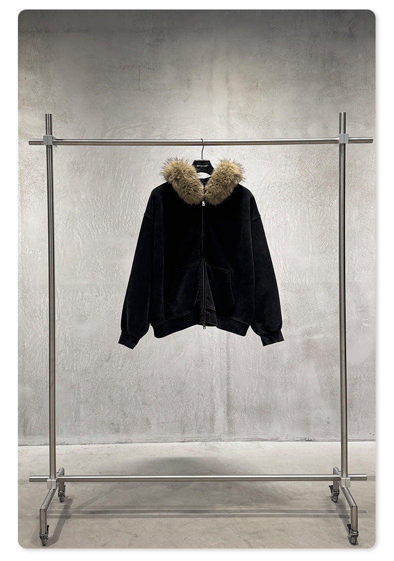 Fake Fur Collar Fleece Lining Zipper Hoodie WN23118