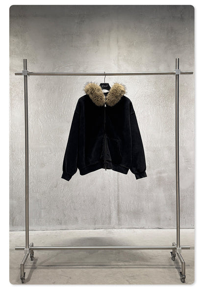 Fake Fur Collar Fleece Lining Zipper Hoodie WN23118