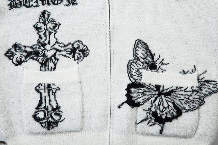 Butterfly Cross Design Oversize Zipper Knit Cardigan WN11170