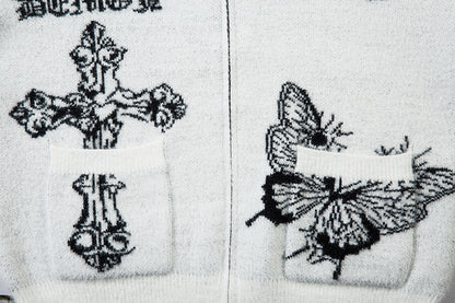 Butterfly Cross Design Oversize Zipper Knit Cardigan WN11170