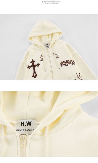 Cross Embroidery Zipper Hoodie WN11001
