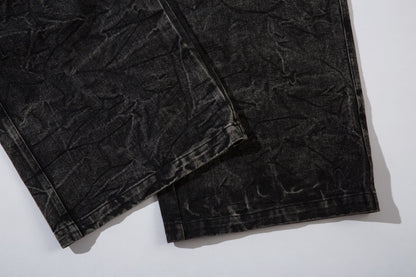 Washed Flare Lightning Embroidery Wide-Leg Denim Jeans WN12663