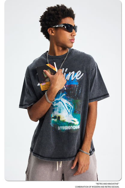 Washed Graphic Print Oversize Short Sleeve T-Shirt WN16247