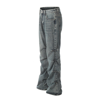 Washed Pleats Straight Denim Jeans WN25924