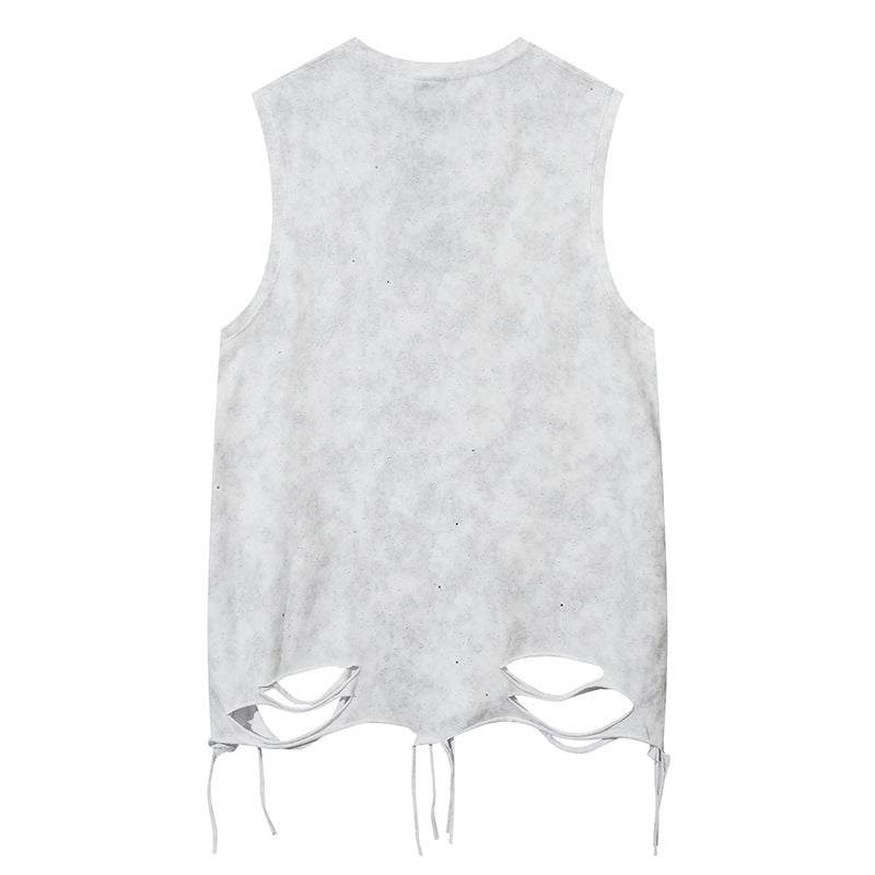 Starry Chain Damage Sleeveless T-Shirt WN16546