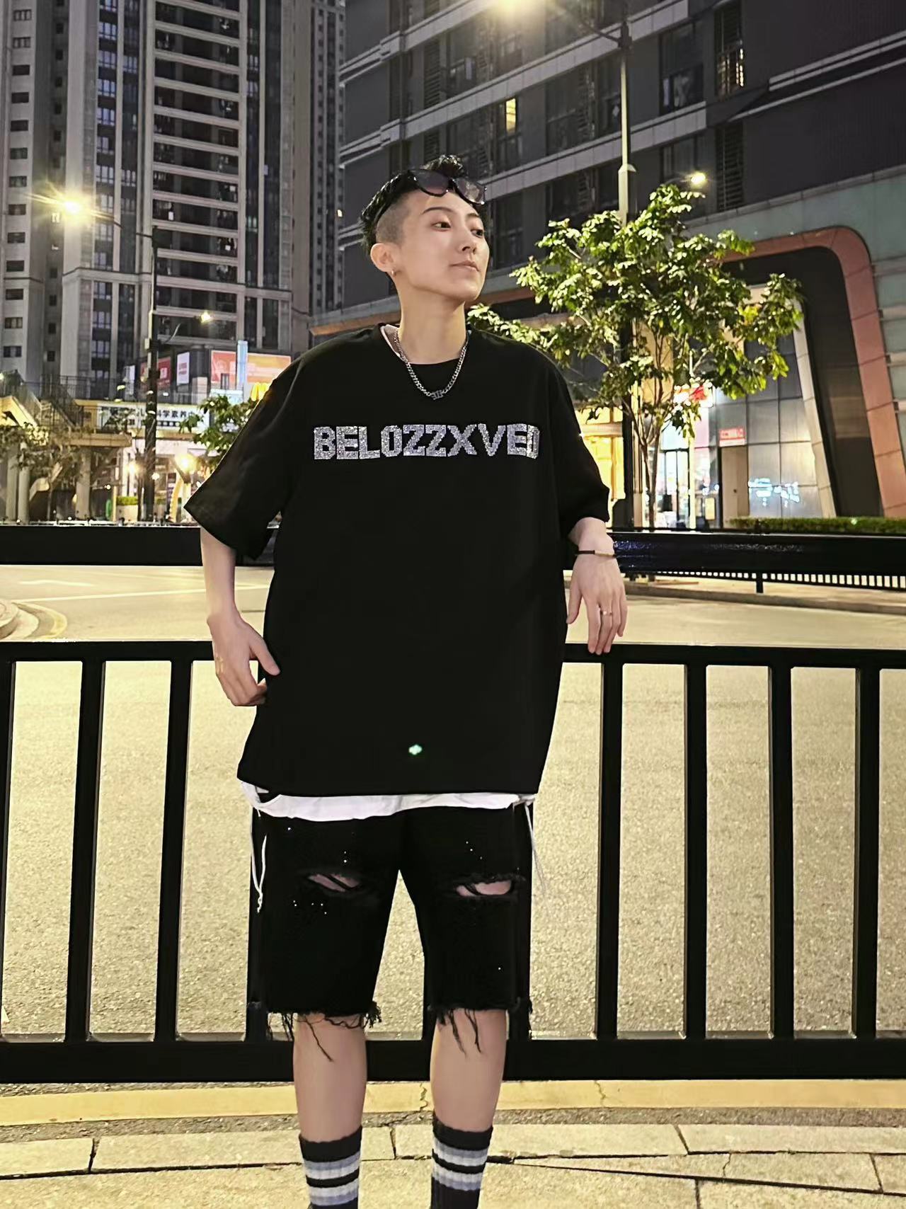 Rhinestone Heart Heavyweight Oversize Short Sleeve T-Shirt WN20692