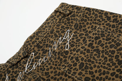 Leopard Print Curved Cargo Half Pants WN26145