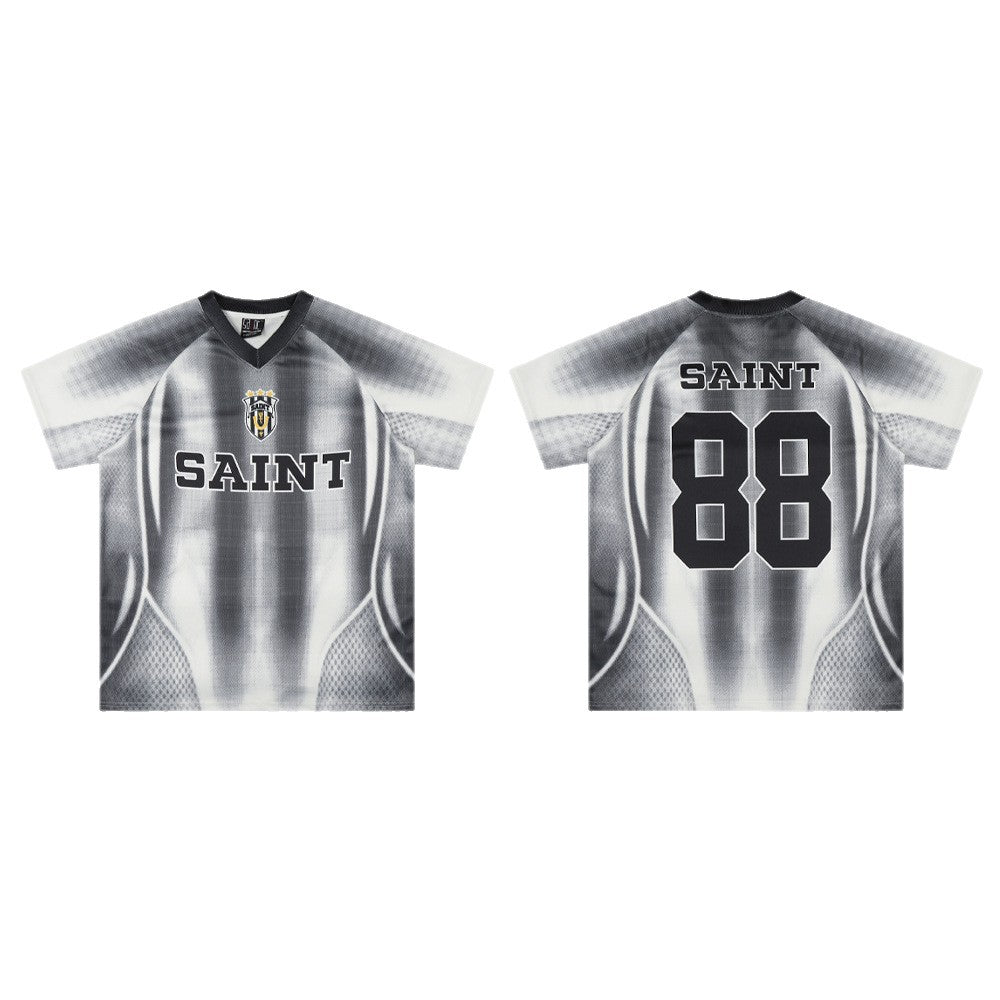 Sporty Number 88 Striped V-Neck Short Sleeve T-Shirt WN26553
