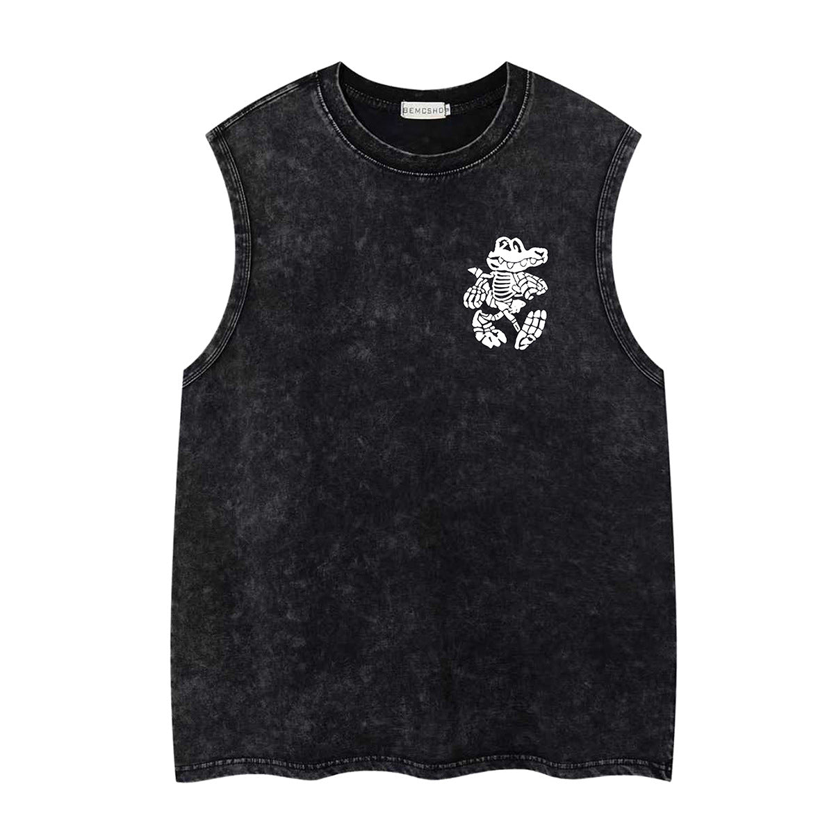 Washed Skeleton Crocodile Letter Print Sleeveless T-Shirt WN26882