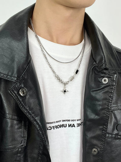 Double Layer Square Rhinestone Starburst Necklace WN19262