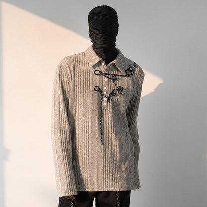 Frog Button Pleats Long Sleeve Shirt WN23630