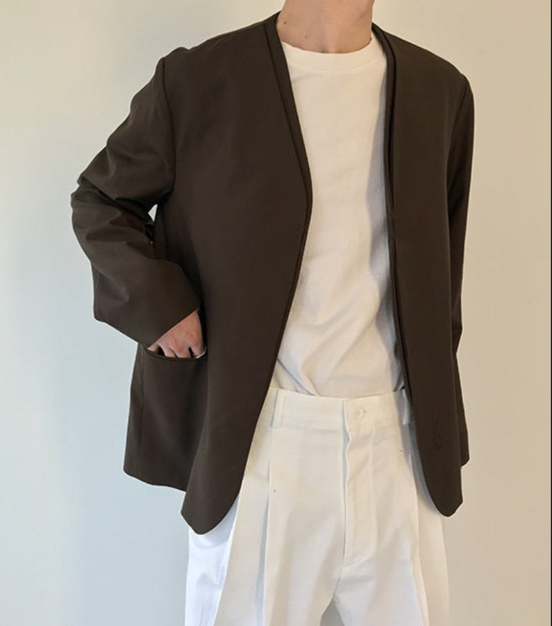 Fake Layered Collarless Tailored Jacket WN21463