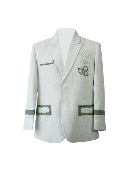 Linen Blend 3D Flower Tailored Jacket & Trousers Setup WN23838