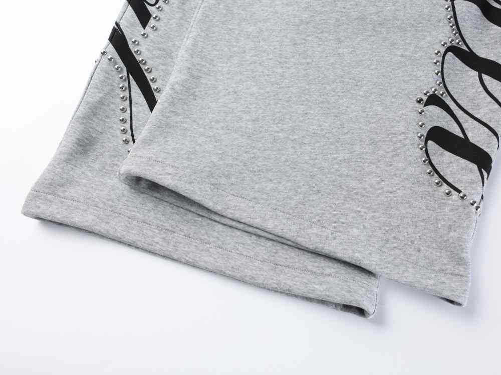 Metal Stud Graffiti Letter Print Curved Wide Leg Sweatpants WN27905