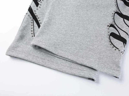 Metal Stud Graffiti Letter Print Curved Wide Leg Sweatpants WN27905