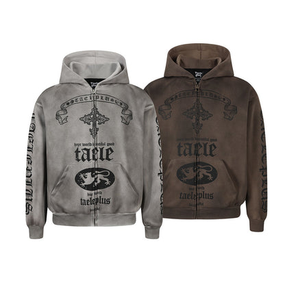 Washed Dirty Dye Zipper Hoodie WN23067