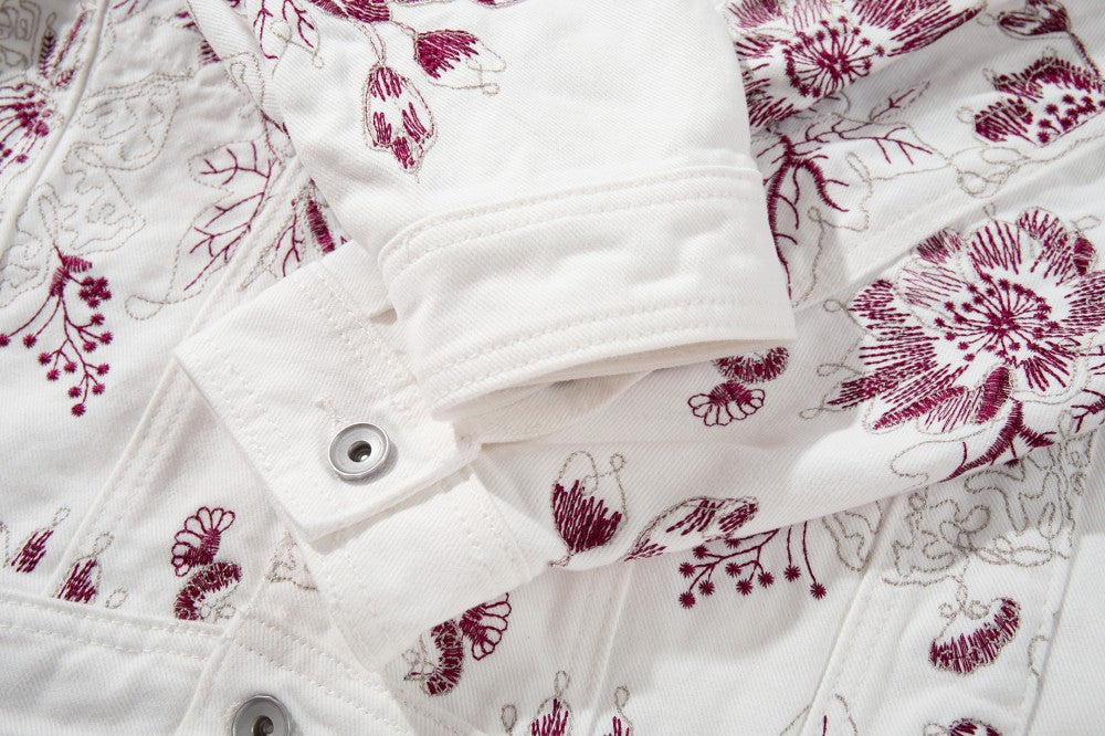 Floral Embroidery Washed Denim Jacket WN28064