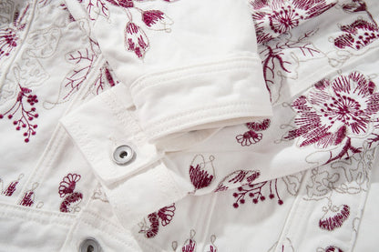 Floral Embroidery Washed Denim Jacket WN28064