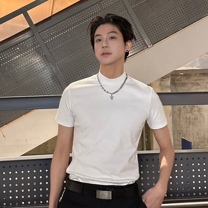 High-Neck Slim Short Sleeve T-Shirt WN25213