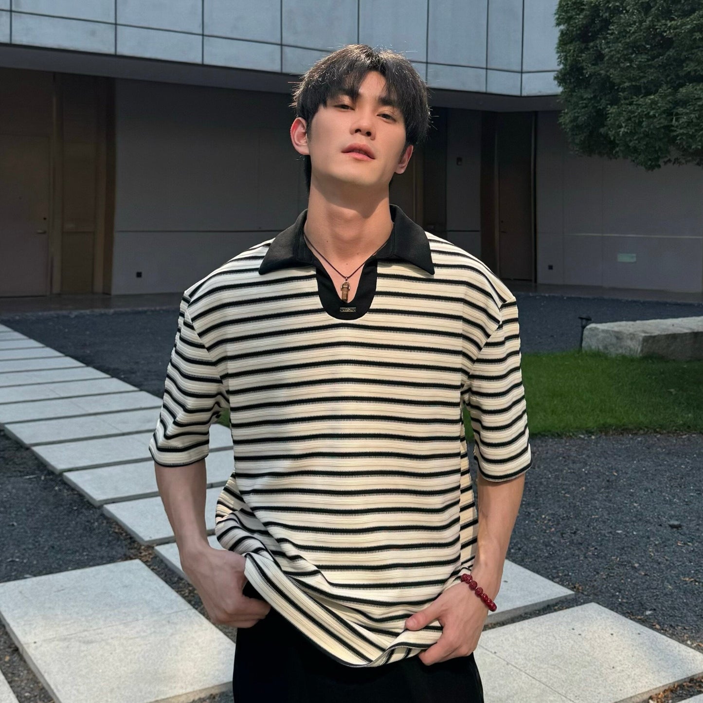 Oversize Border Knit Polo Shirt WN25291