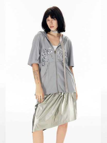 Sequin Pattern Embroidery Zipper Hoodie WN18952
