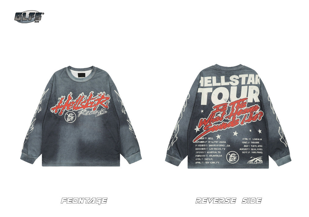 Washed Gradient Letter Print Long Sleeve T-Shirt WN26477