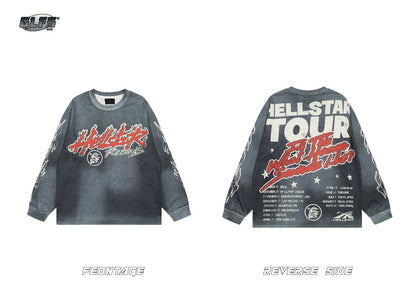 Washed Gradient Letter Print Long Sleeve T-Shirt WN26477